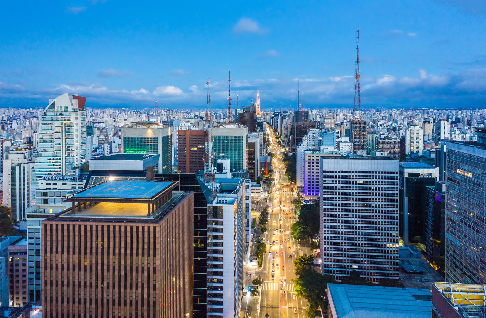 Paulista Avenue at dusk in São Paulo, São Paulo, Brazil